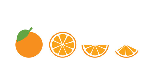 Orange fruit. Oranges that are segmented on a white background, juicy seasonal fruits, citrus, tropical. Isolated image, flat vector illustration
