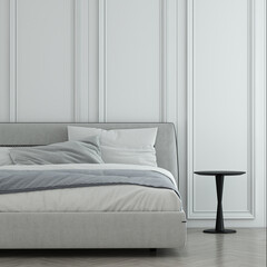 Home and furniture decoration design and bedroom interior and white pattern wall background