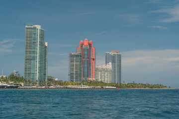 beach skyline south Pointe miami beach sea panoramic vacation travel boat usa florida buildings 