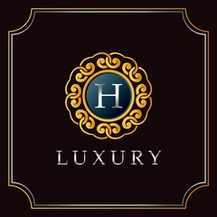 Luxury Mandala Badge H Letter Logo Design. Elegant Ornate Decoration Luxurious Logo Template.