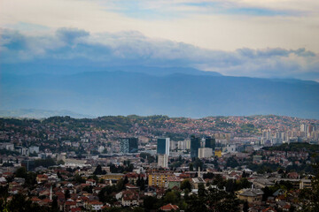 Fototapeta na wymiar Panoramic view of Sarajevo. Sarajevo buildings.