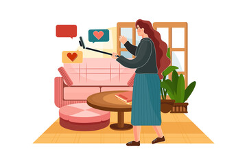 Influencer recording new video illustration