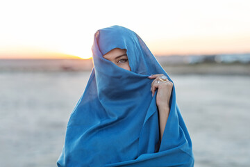 Beautiful european woman in hijab