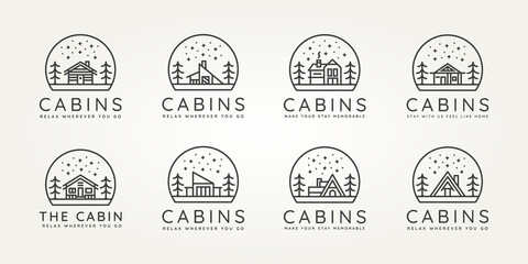 set of cabins minimalist minimalist line art icon logo template vector design illustration. simple modern estate, lodge, hut emblem logo concept