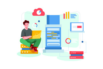 Naklejka premium Blockchain Mainnet Illustration concept. Flat illustration isolated on white background.
