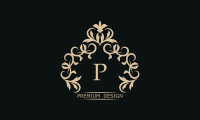Premium linear logo with letter P. Elegant monogram company brand icon, boutique, heraldry.