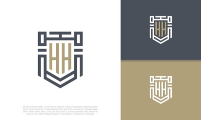Luxury Shield Letter HH Logo Design. Initial Letter Logo.