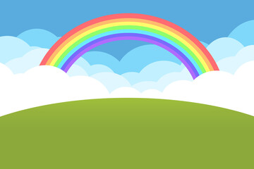 山と雲の背景　長方形　虹