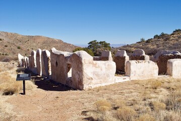 Fort Bowie National Historical Site in Arizona. Fort Bowie was a 19th-century outpost of the United States Army. Wall of adobe ruins of the officer's quarters. 