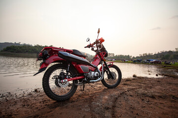 Fototapeta na wymiar Traveling by motorbike to travel outside the city