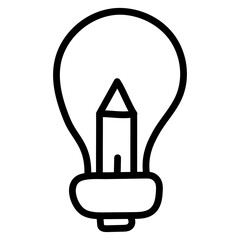 Pencil with lightbulb, concept of creative writing icon