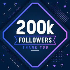 Thank you 200K followers, 200000 followers celebration modern colorful design.