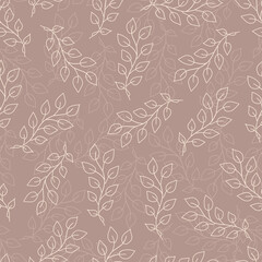 Fototapeta na wymiar Aesthetical cute background. Seamless pattern with line drawn beige bohemian flowers, plants. Trendy design for wallpaper, textile, packing, fabric, paper. Natural pastel, earth colors