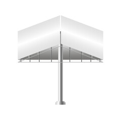 Obraz premium Three-sided blank billboard. Mockup and template for your advertisement and design. Realistic advertising construction. Outdoor big board. Vector illustration.
