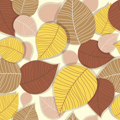 Seamless pattern with colorful leaves. Botanical background, autumn season. Design elements. Perfect for textile, packing, fabric, invitations, cards. Leaf fall