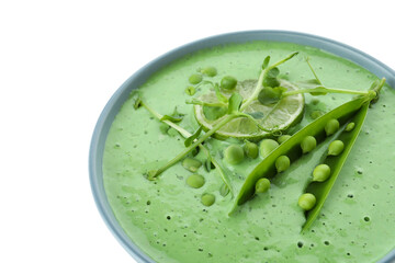 Obraz premium Plate of pea soup isolated on white background