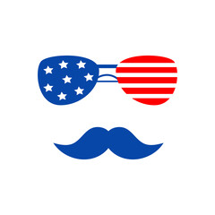 icon mustache with glasses Independence day patriotic illustrations. Cute vector prints for 4th of July. Independence day design elements in the colors of the US national flag.