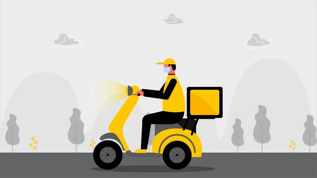 Food delivery staff riding motorcycles .Delivery service or animation motorcycle concept. Internet store online order. Vector illustration. fast delivery service on  motorbike
