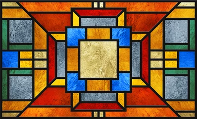 Crédence de cuisine en verre imprimé Coloré Sketch of a colored stained glass window. Art Deco. Abstract stained-glass background. Bright colors, colorful. Modern stained glass. Architectural decor. Design interior. Red yellow, blue, green.