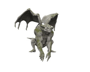 3D illustration of a gothic stone Gargoyle statue isolated on a white background.