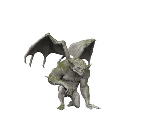3D illustration of a fantasy demonic Gargoyle kneeling isolated on a white background. © IG Digital Arts