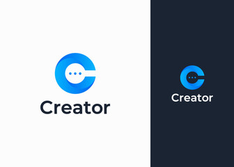 Letter C Negative Space chat 3d Logo Design Template