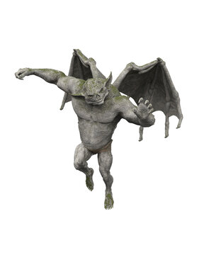 3D illustration of a fantasy flying stone Gargoyle isolated on a white background.