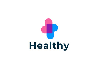 Cross plus and heart medical logo icon design template elements
