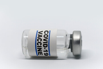 Vaccine ampoule Covid-19 in white background infinity. To combat the coronavirus sars-cov-2 pandemic