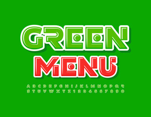 Vector colorful Banner Green Menu. Modern Green Font. Original Alphabet Letters and Numbers