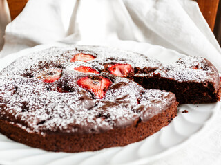 Chocolate and strawberry cake without butter and eggs. Vegan recipe. Vegan dessert