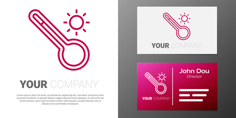 Logotype line Meteorology thermometer measuring heat and cold icon isolated on white background. Thermometer equipment showing hot or cold weather. Logo design template element. Vector
