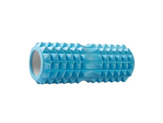 one blue gymnastic roll, on white background, isolated
