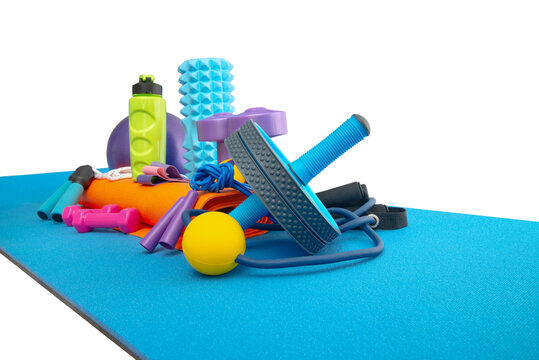 still life of group sports equipment for womens