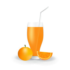 Realistic Orange Fruit Juice in Glass Straw Healthy Organic Drink Illustration