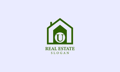 Alphabet U Real Estate Monogram Vector Logo Design, Letter U House Icon Template