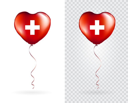 Foil Heart Shaped Balloons in Vector as Switzerland Swiss National Flag