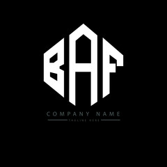 BAF letter logo design with polygon shape. BAF polygon logo monogram. BAF cube logo design. BAF hexagon vector logo template white and black colors. BAF monogram, BAF business and real estate logo. 