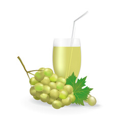 Realistic Green Grape Fruit Juice in Glass Straw Healthy Organic Drink Illustration