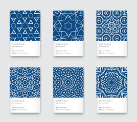 Trendy Classic Blue Color. Vector Minimal Graphic. Vertical Abstract Pattern Cards Set.