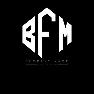 BFM letter logo design with polygon shape. BFM polygon logo monogram. BFM cube logo design. BFM hexagon vector logo template white and black colors. BFM monogram, BFM business and real estate logo. 