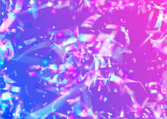 Falling Sparkles. Shiny Colorful Wallpaper. Festive Art. Laser Flare. Bokeh Glare. Pink Metal Effect. Hologram Glitter. Flying Foil. Blue Falling Sparkles