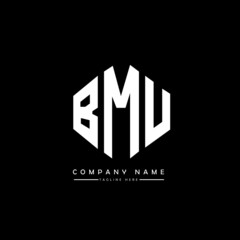 BMU letter logo design with polygon shape. BMU polygon logo monogram. BMU cube logo design. BMU hexagon vector logo template white and black colors. BMU monogram, BMU business and real estate logo. 