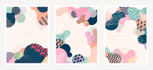 Set of abstract modern geometric backgrounds with patterned shapes.
