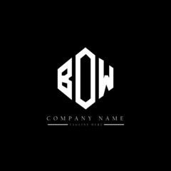 BOW letter logo design with polygon shape. BOW polygon logo monogram. BOW cube logo design. BOW hexagon vector logo template white and black colors. BOW monogram, BOW business and real estate logo. 
