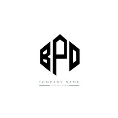 BPO letter logo design with polygon shape. BPO polygon logo monogram. BPO cube logo design. BPO hexagon vector logo template white and black colors. BPO monogram, BPO business and real estate logo. 