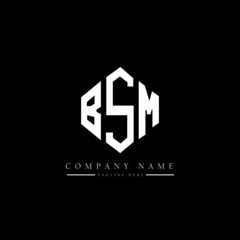 Obraz premium BSM letter logo design with polygon shape. BSM polygon logo monogram. BSM cube logo design. BSM hexagon vector logo template white and black colors. BSM monogram, BSM business and real estate logo. 