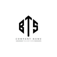 BTS letter logo design with polygon shape. BTS polygon logo monogram. BTS cube logo design. BTS hexagon vector logo template white and black colors. BTS monogram, BTS business and real estate logo. 