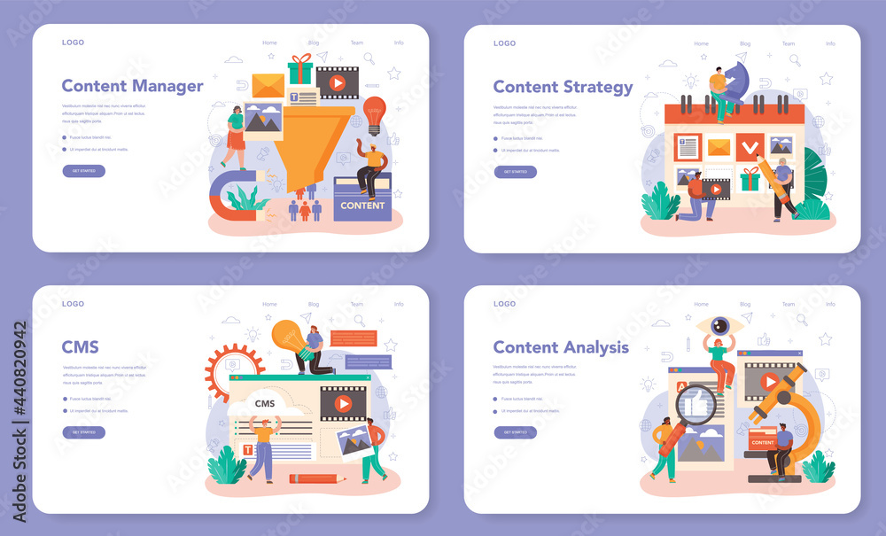 Canvas Prints content manager web banner or landing page set. idea of digital strategy