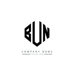 BUN letter logo design with polygon shape. BUN polygon logo monogram. BUN cube logo design. BUN hexagon vector logo template white and black colors. BUN monogram, BUN business and real estate logo.